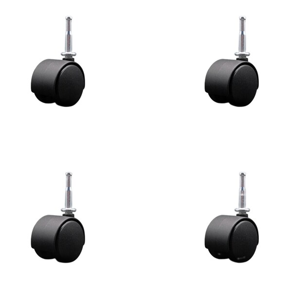 2'' Chair Casters Nylon Hooded Twin Wheel 5/16'' Grip Neck Stem , 4PK